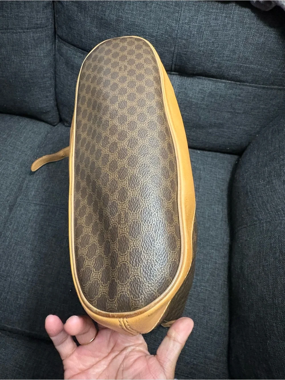 Celine Brown Monogram Canvas Crossbody Bag with Tan Leather Trim